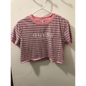 Guess crop top pink and gray tee
